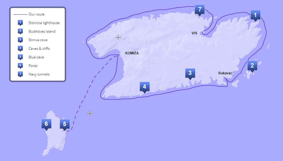 Vis sea kayak tour map